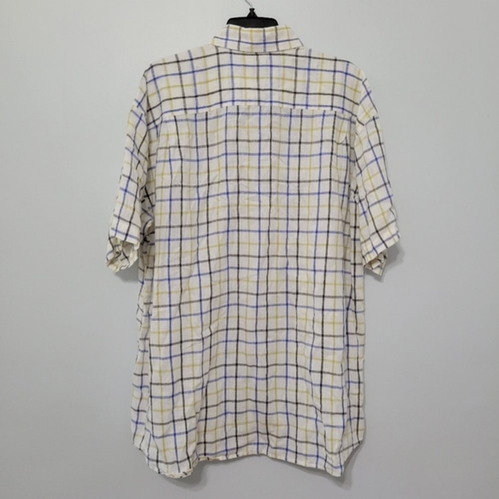 Orvis Men's Hemp/Tencel Short Sleeve Plaid Button Up Shirt XL White Blue Yellow - Picture 7 of 11
